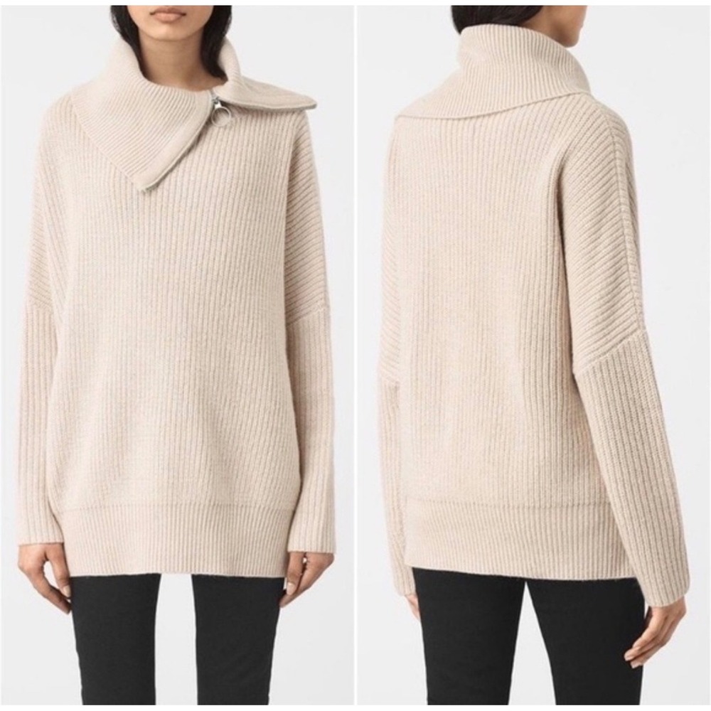 All Saints Kadine Roll Neck Cotton Wool Boho Preppy Old Money Sweater XS